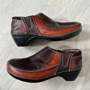 Spring Step L'Artiste Nessia Women 38 Brown Hand Painted Leather Clog Block Heel